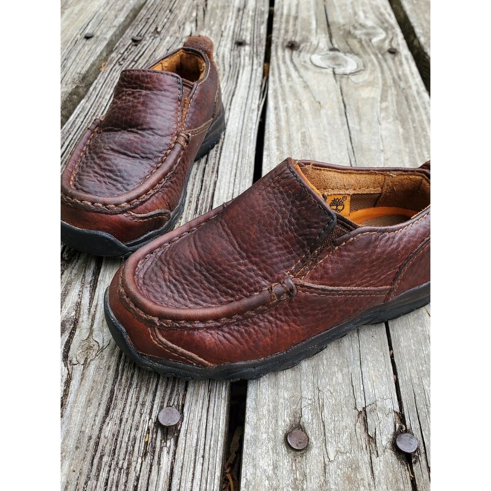 Timberland Carlsbad Boys Sz 7.5 Slip On Brown Leather Shoes